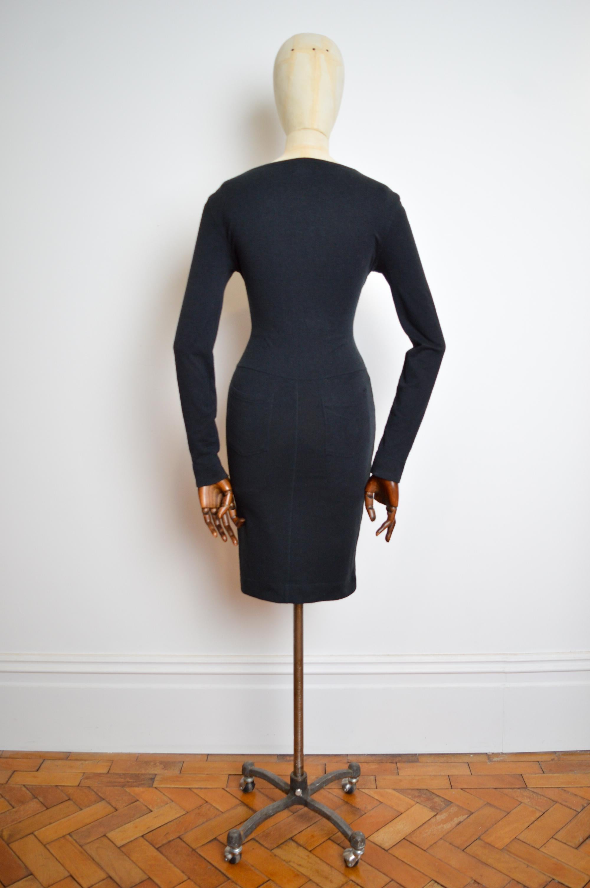Elegante minivestido negro MOSCHINO años 90 de manga larga con body con Graphic en venta 5
