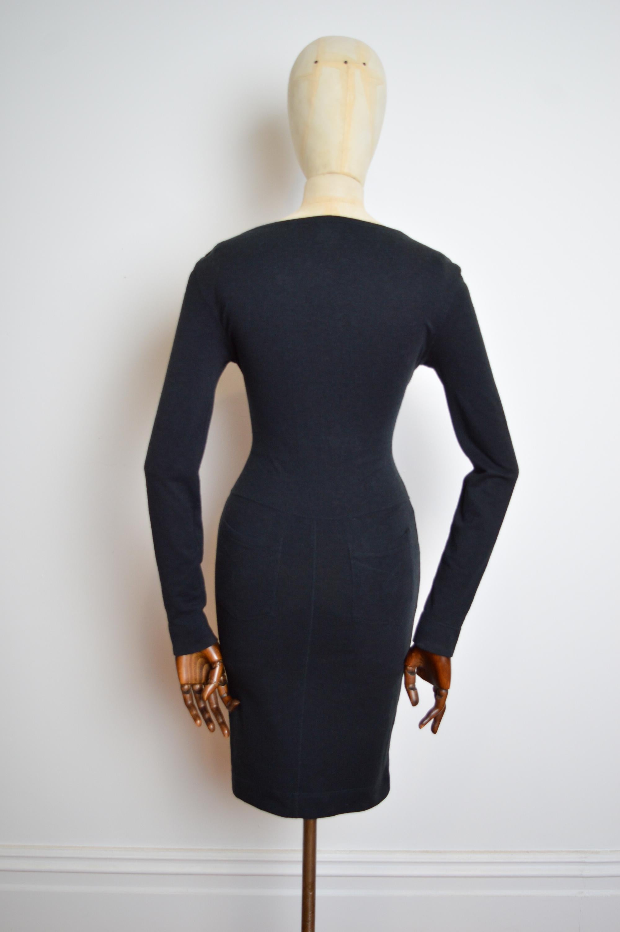 Elegante minivestido negro MOSCHINO años 90 de manga larga con body con Graphic en venta 3
