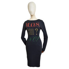 Chic Little Black MOSCHINO 1990’s body con long Sleeve Graphic mini dress
