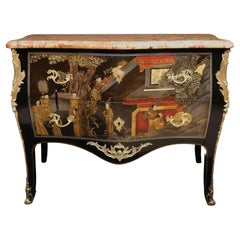 Chic Louis XV Commode in Coromandel Lacquer with Marble Top, France, Late 19th