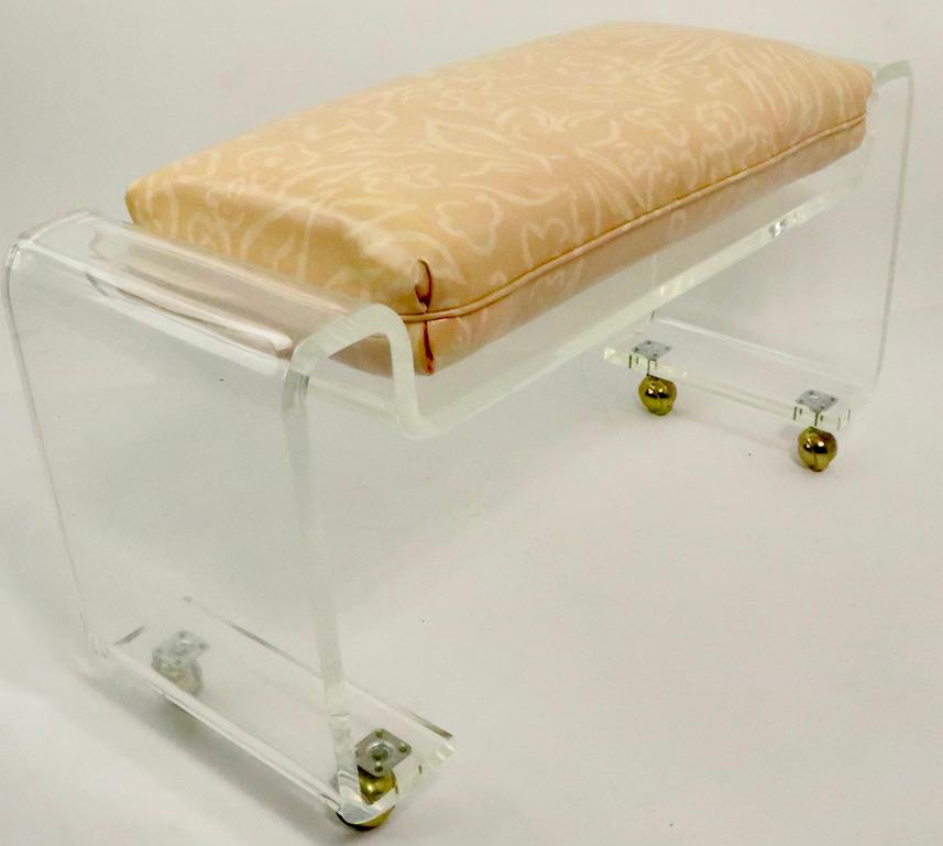 Upholstery Chic Lucite Bench on Ball Coaster Feet after Charles Hollis Jones