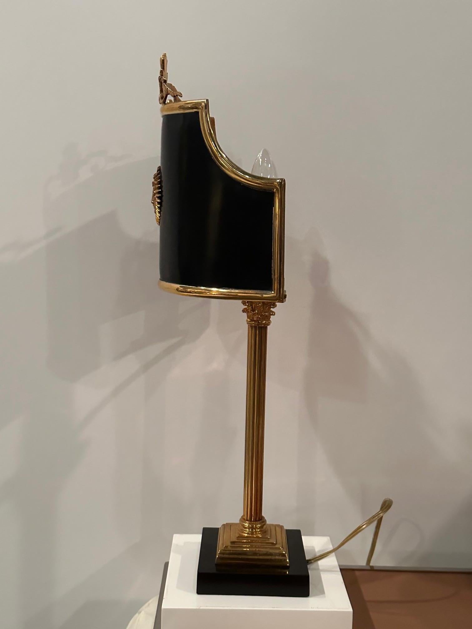 Chic Maison Jansen Gilt Bronze & Black Ebonized Table Lamp In Good Condition In Hopewell, NJ