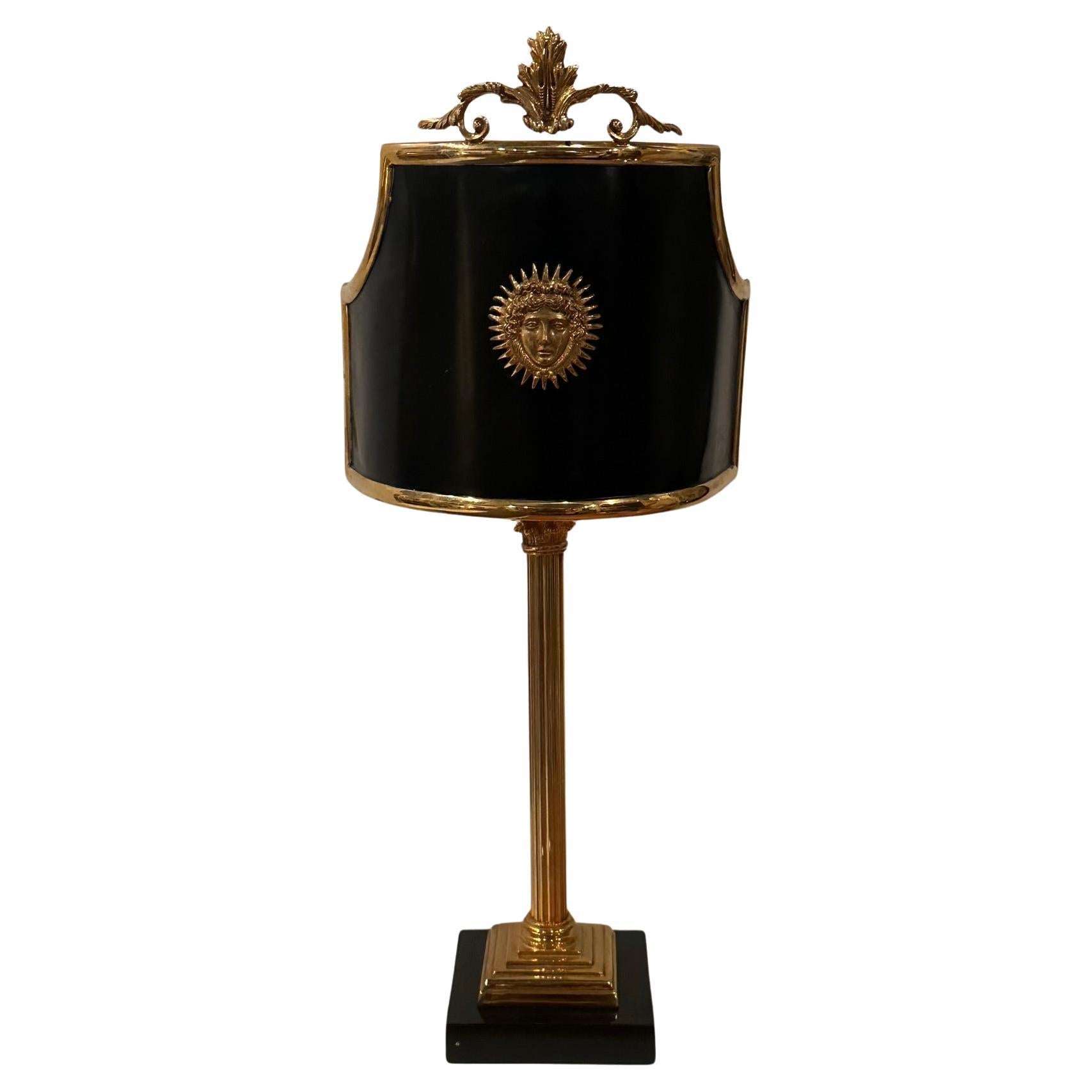 Chic Maison Jansen, Tischlampe aus vergoldeter Bronze und schwarz ebonisierter Bronze im Angebot
