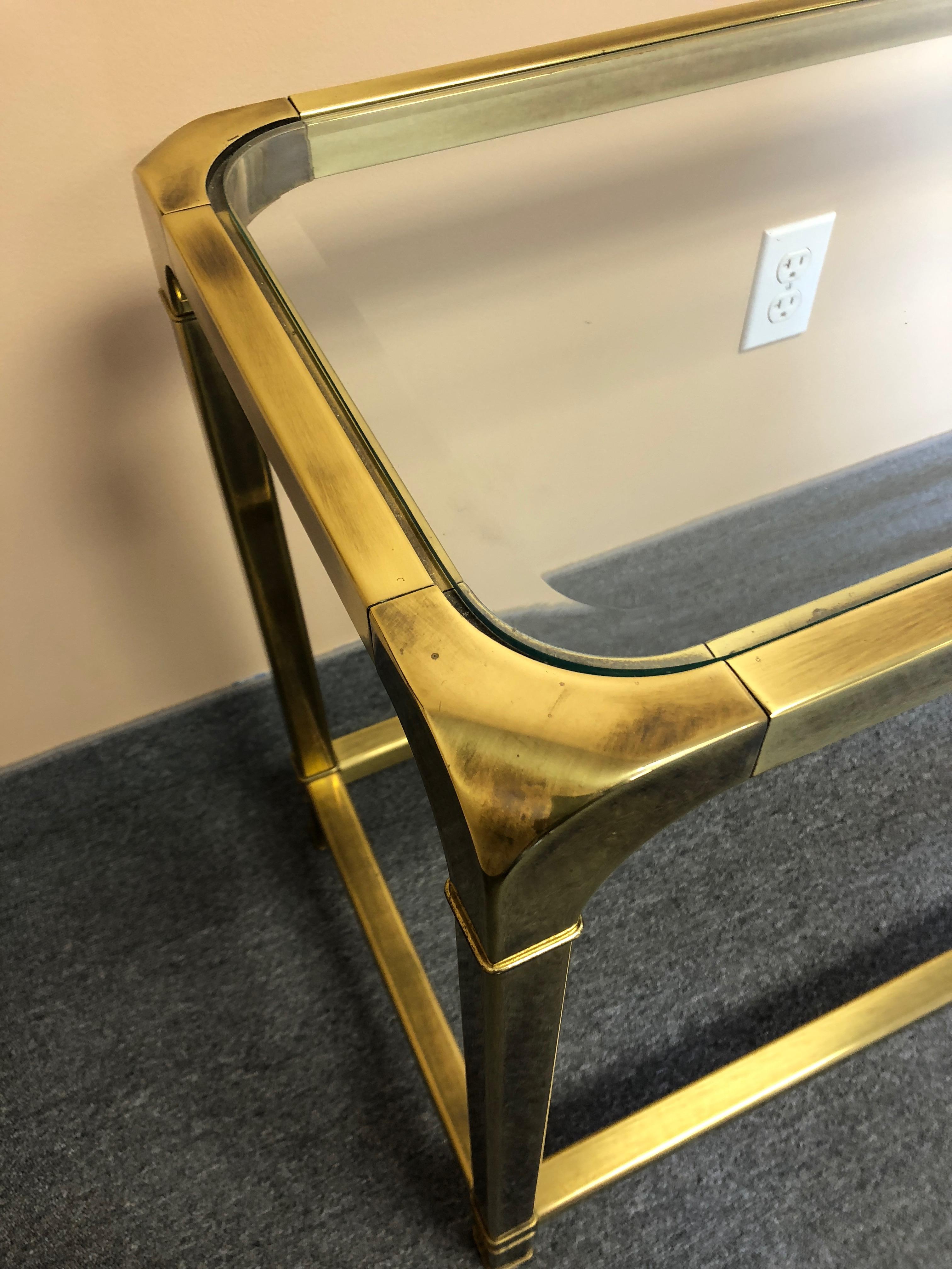 Late 20th Century Chic Mastercraft Mid-Century Modern Brass and Glass Console or Sofaback Table