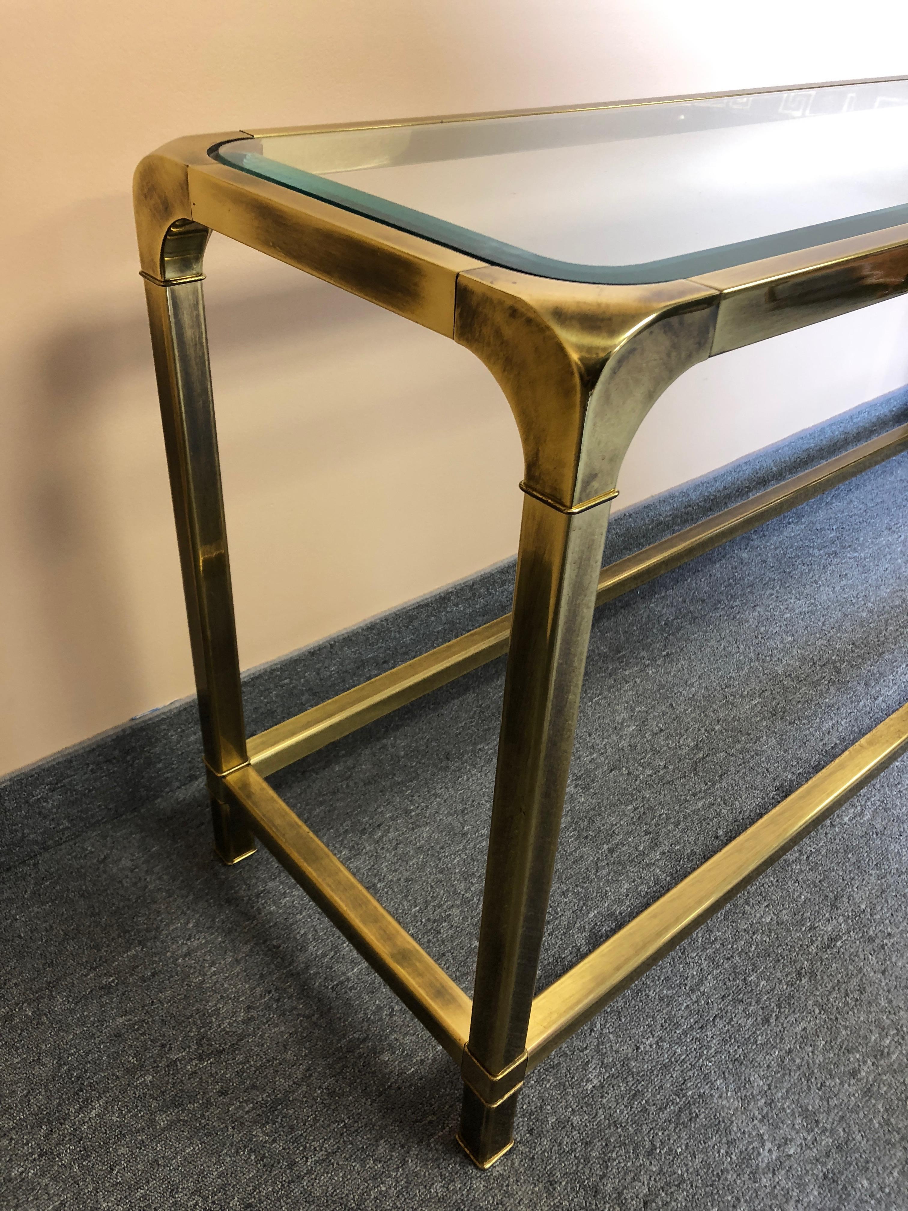 Chic Mastercraft Mid-Century Modern Brass and Glass Console or Sofaback Table 1
