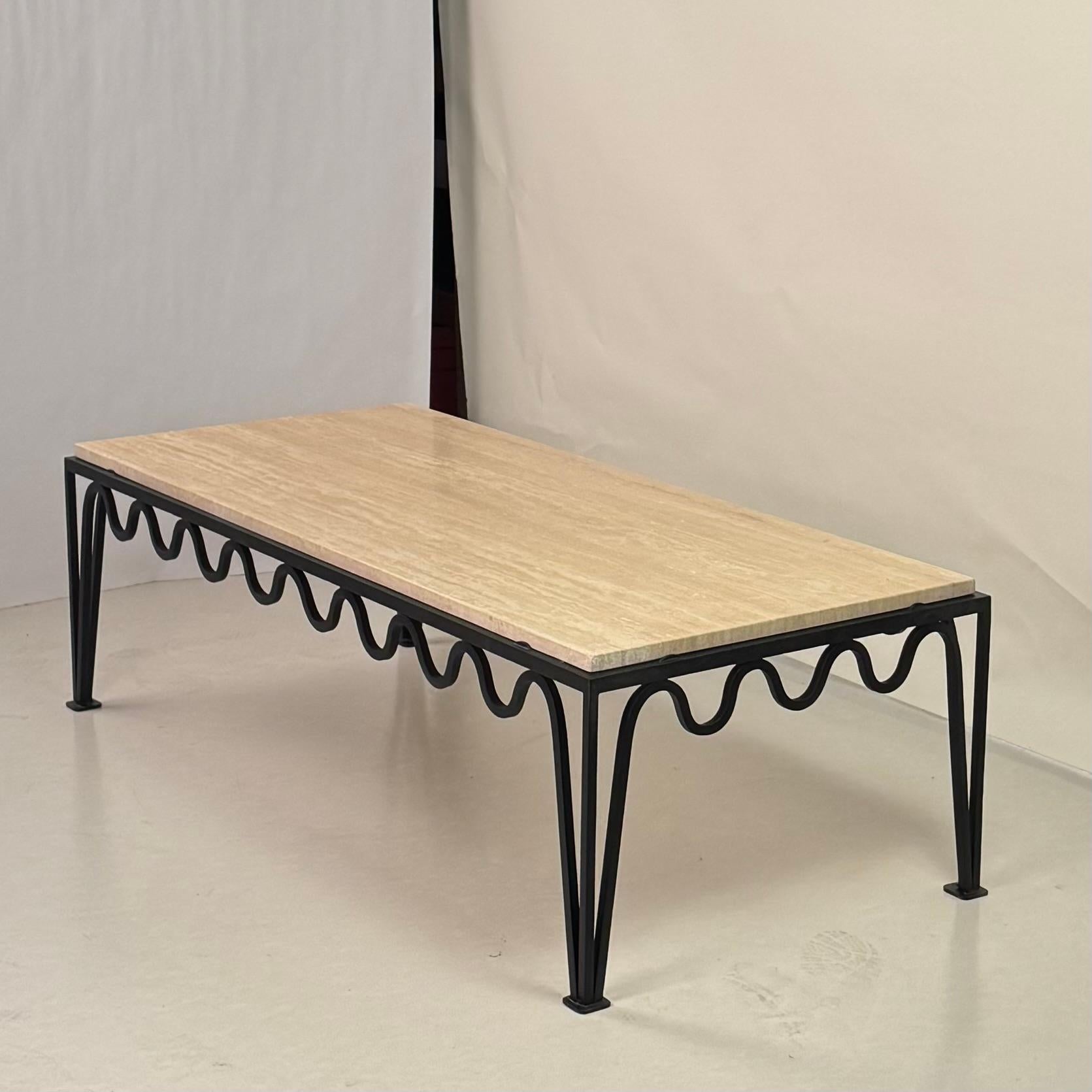 American Chic 'Méandre' Travertine Coffee Table by Design Frères For Sale
