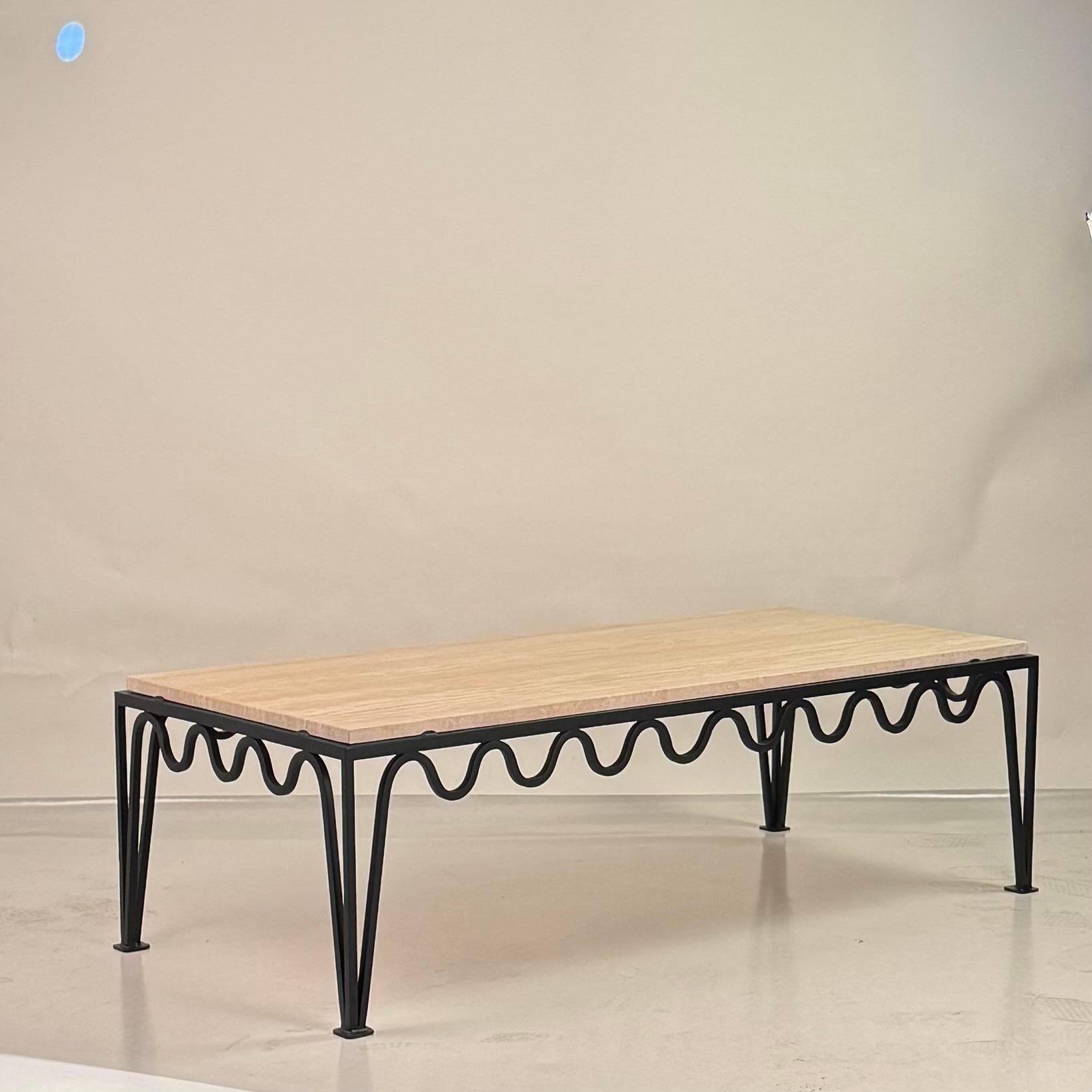 Iron Chic 'Méandre' Travertine Coffee Table by Design Frères For Sale