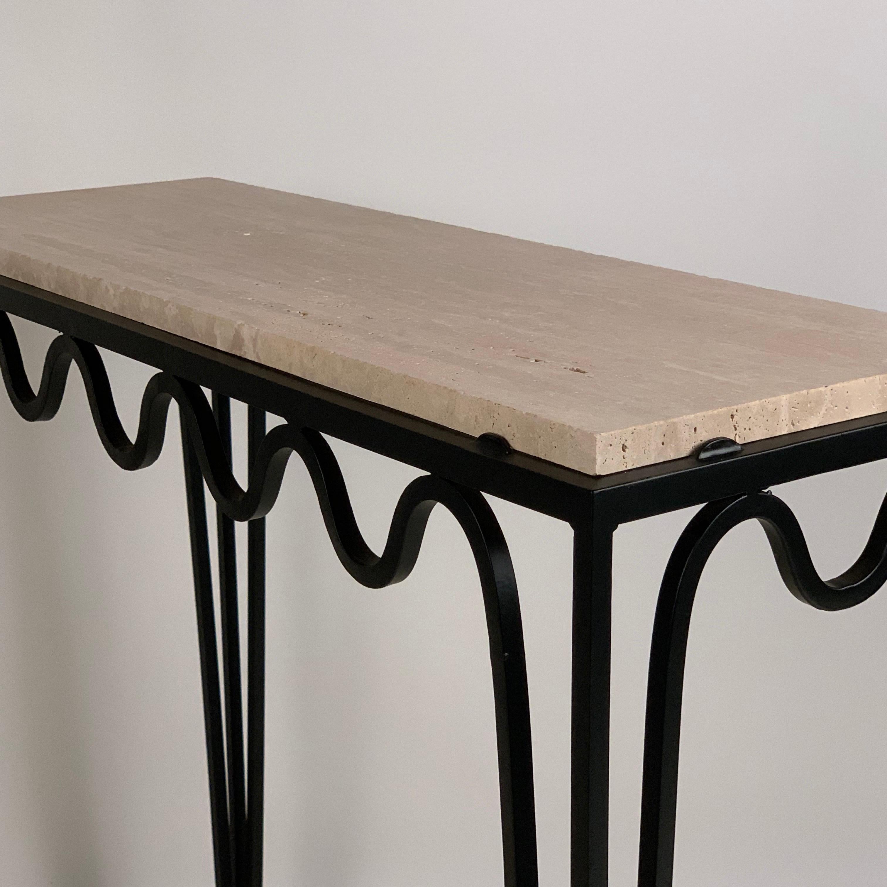 Powder-Coated Chic 'Méandre' Travertine Console by Design Frères For Sale