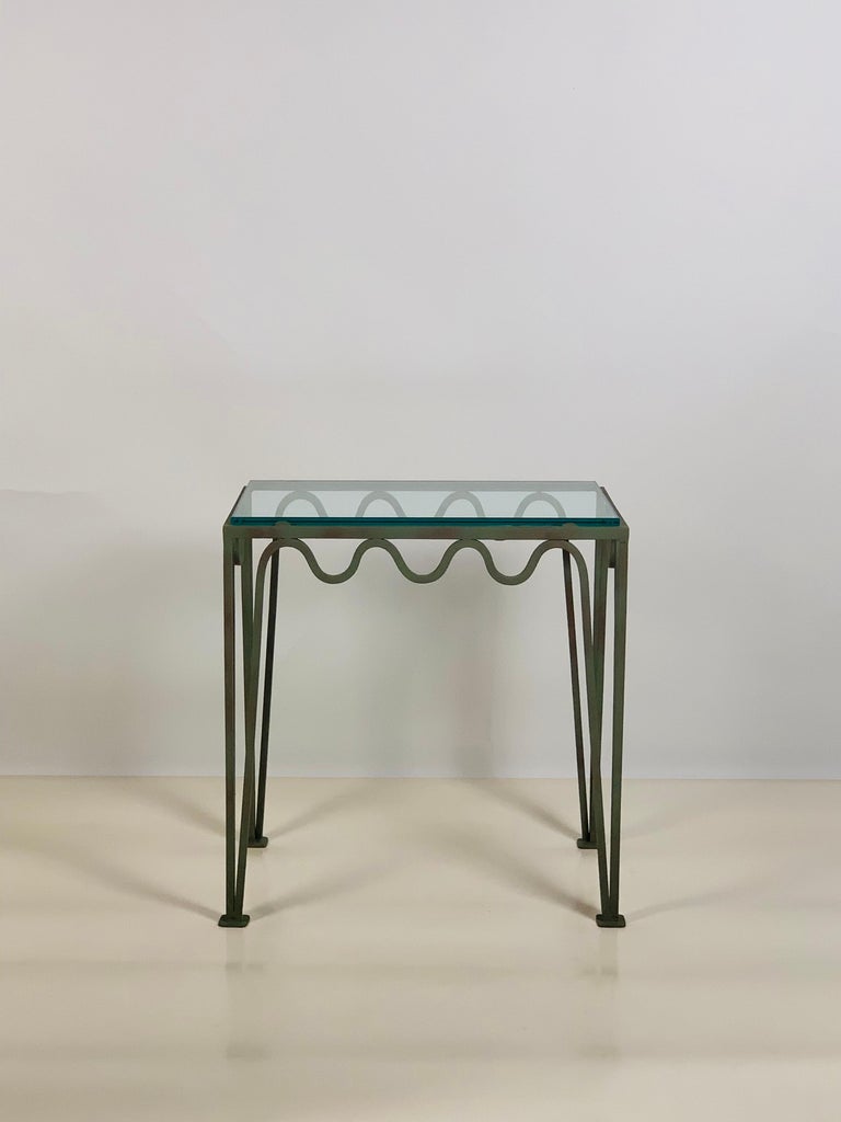 Chic 'Méandre' Verdigris and Glass Nightstand by Design Frères For Sale