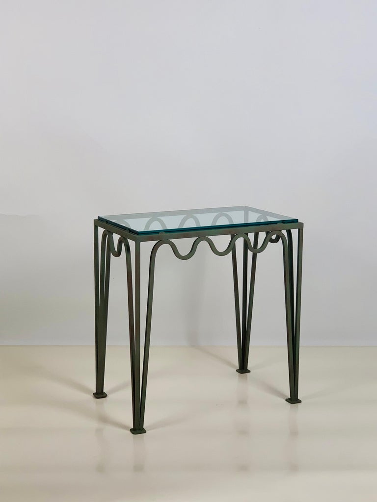 Chic 'Méandre' Verdigris and Glass Nightstand by Design Frères For Sale