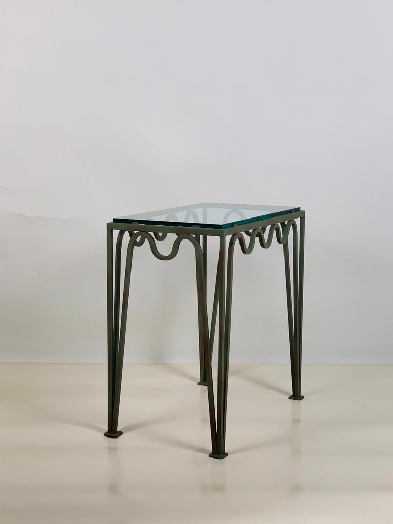 Chic 'Méandre' Verdigris and Glass Nightstand by Design Frères For Sale