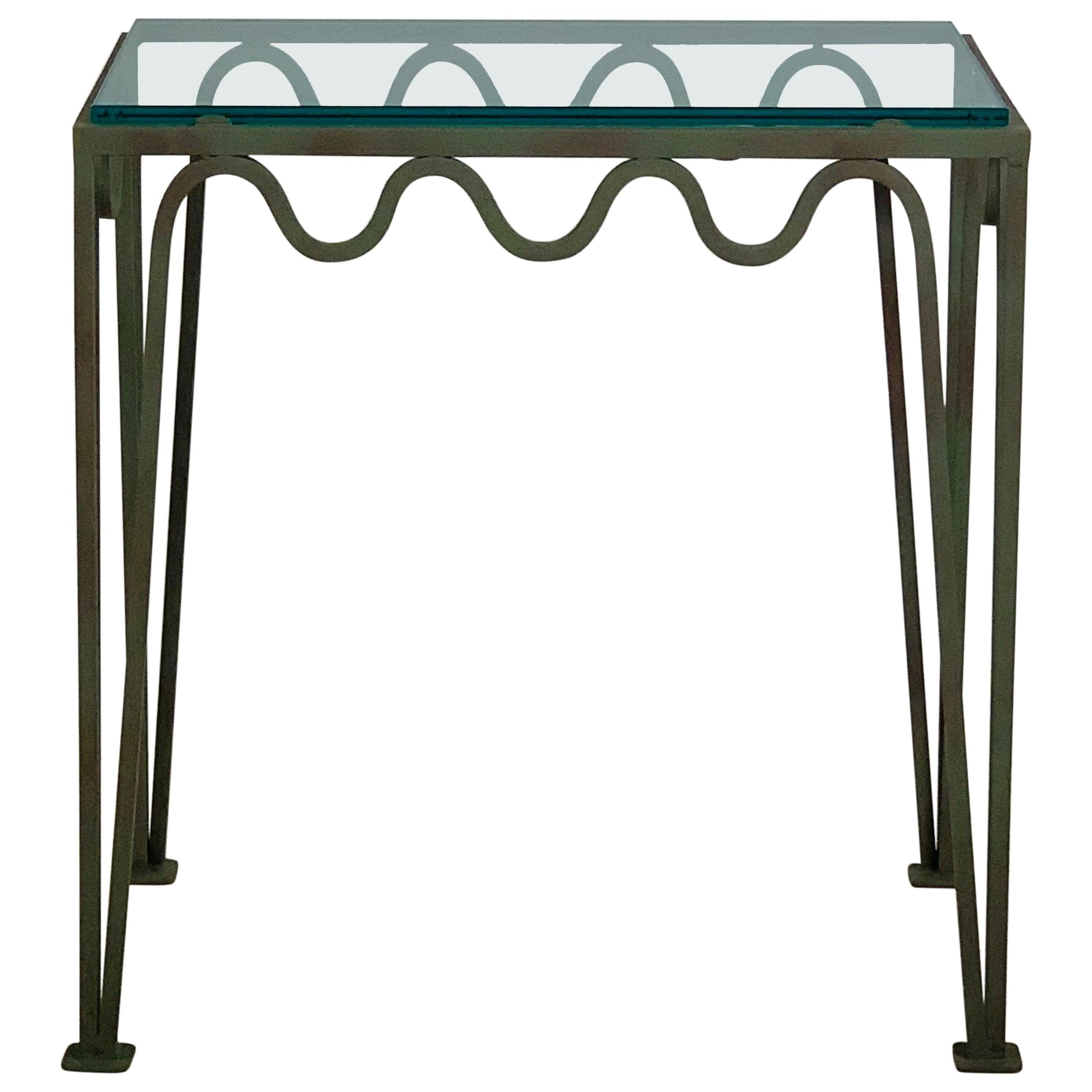 Chic 'Méandre' Verdigris and Glass Nightstand by Design Frères