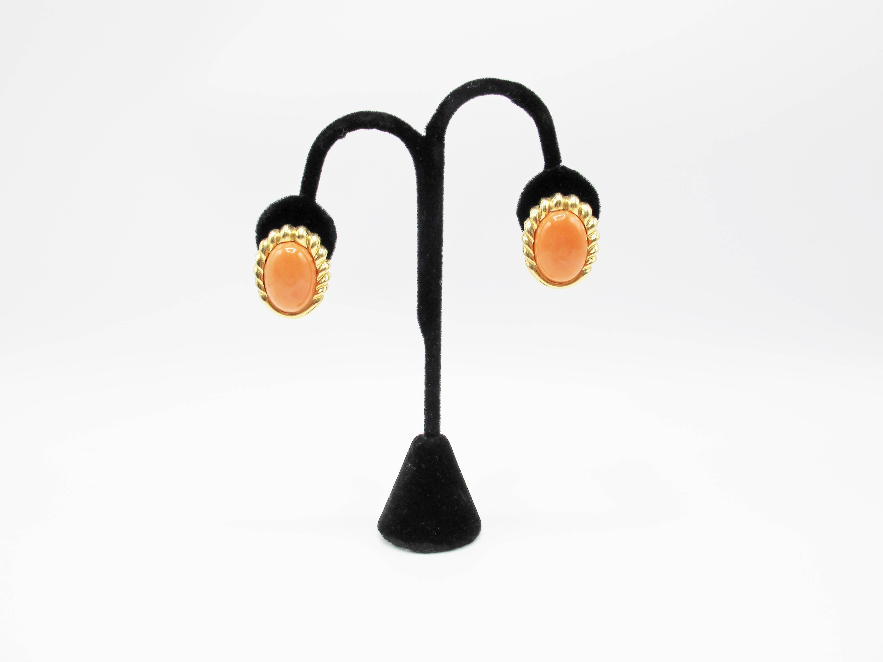 Chic Mediterranean Coral Gold Ear Clips For Sale 1