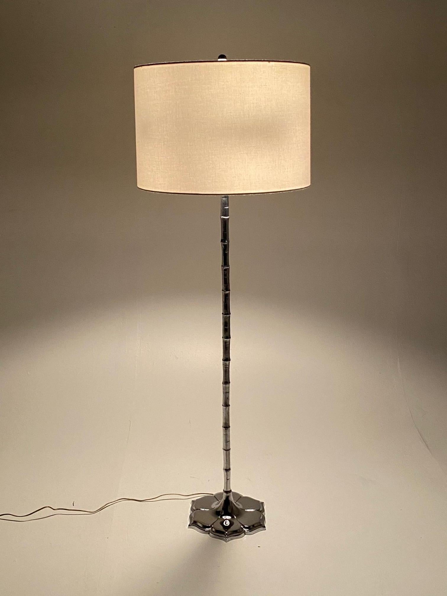 Chic Mid-Century Modern Chrome Faux Bamboo Floor Lamp For Sale 5
