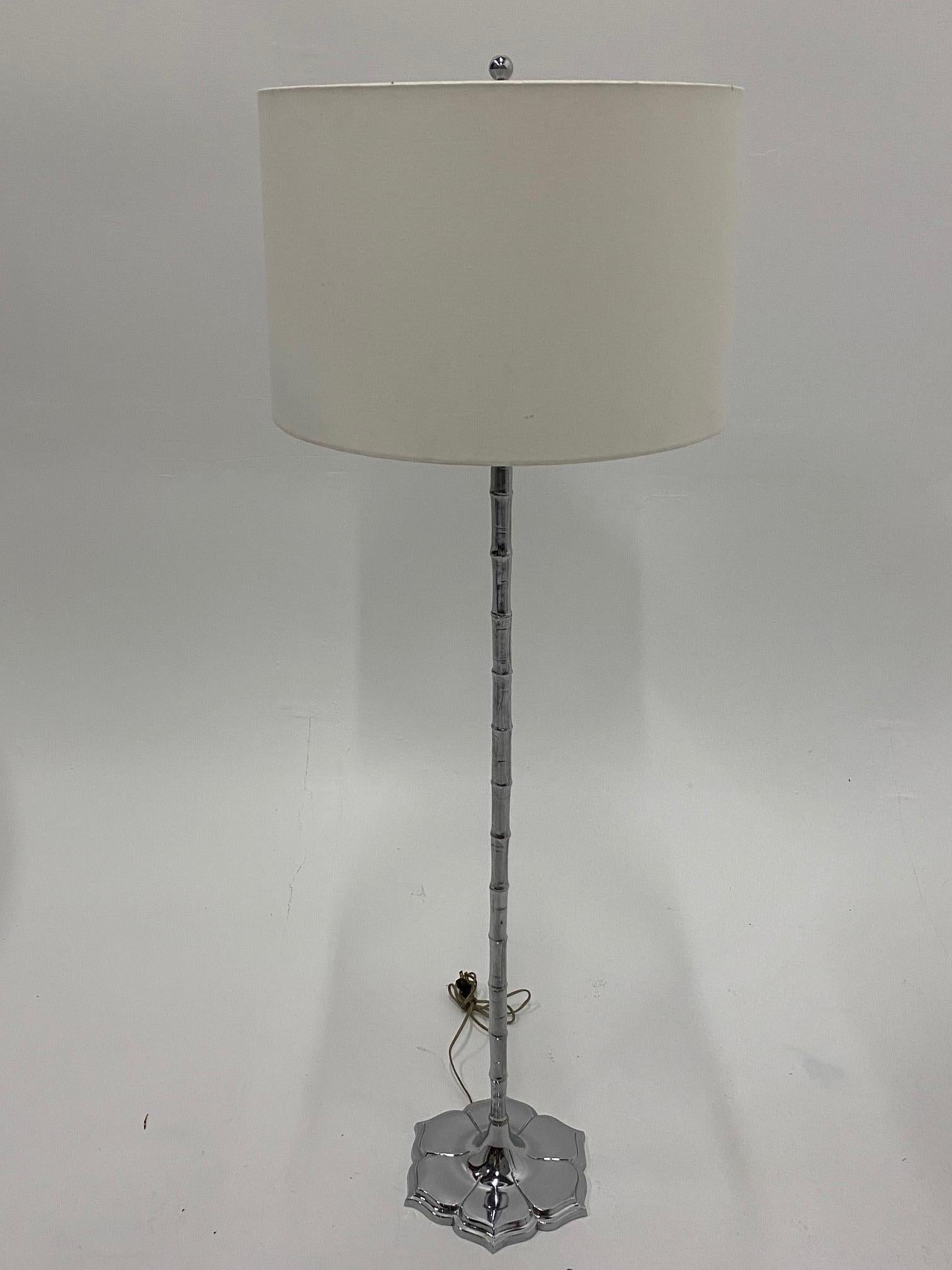 Mid-20th Century Chic Mid-Century Modern Chrome Faux Bamboo Floor Lamp For Sale