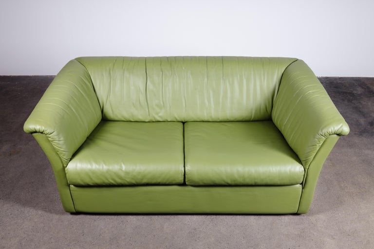 Chic Mid Century Modern Green Leather, Pale Green Leather Sofa