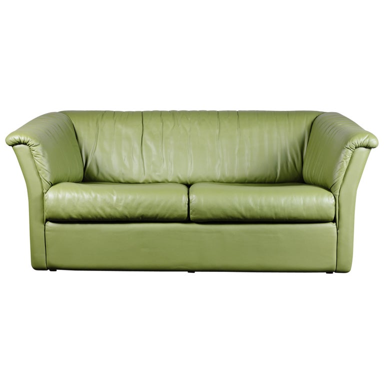 Chic Mid Century Modern Green Leather, Modern Leather Loveseat Sofa
