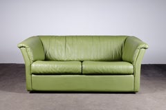 Chic Mid-Century Modern Green Leather Sofa / Loveseat by De Sede