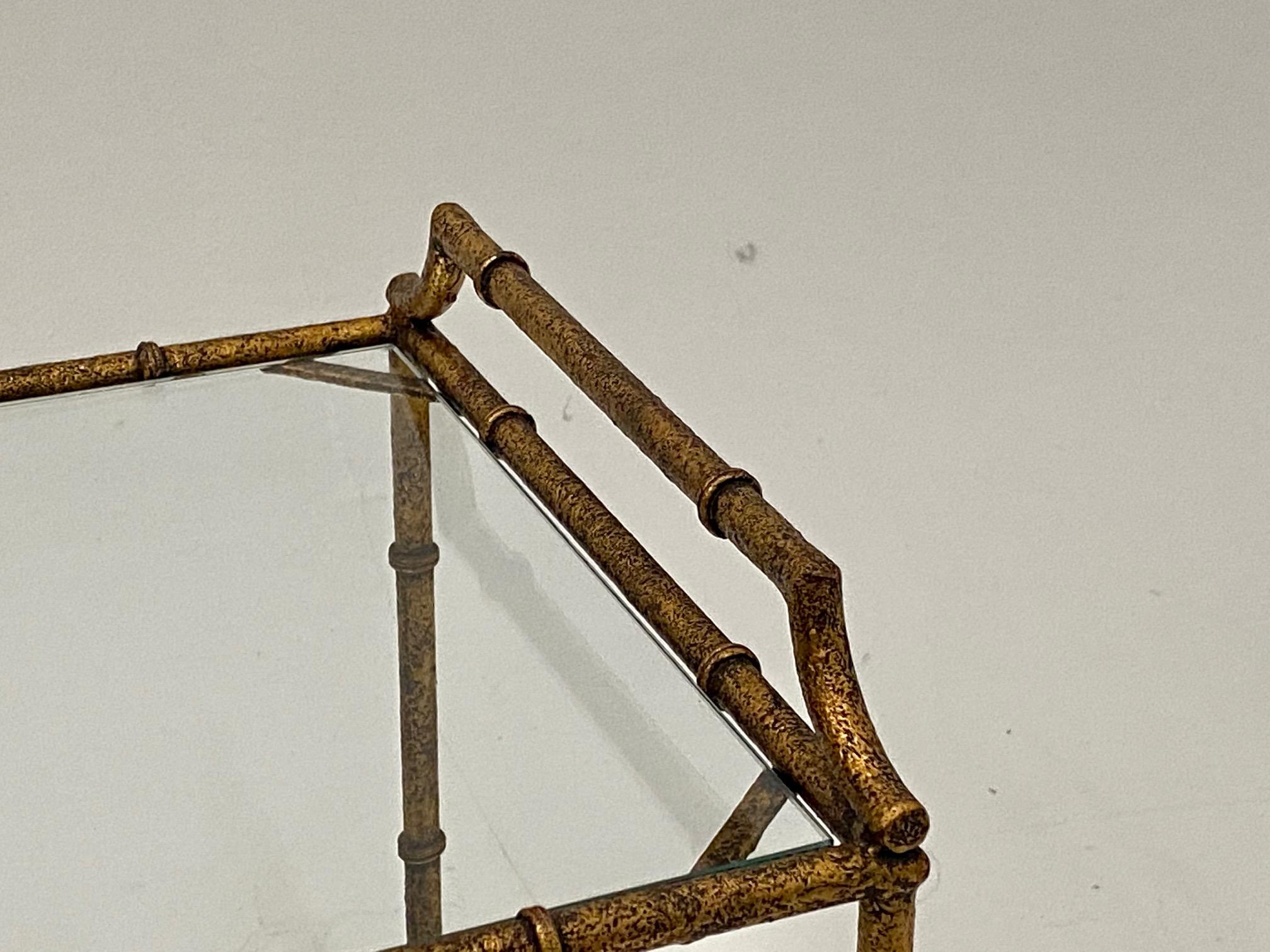 Chic Mid-Century Modern Hammered & Gilt Iron Faux Bamboo Bar Cart 5