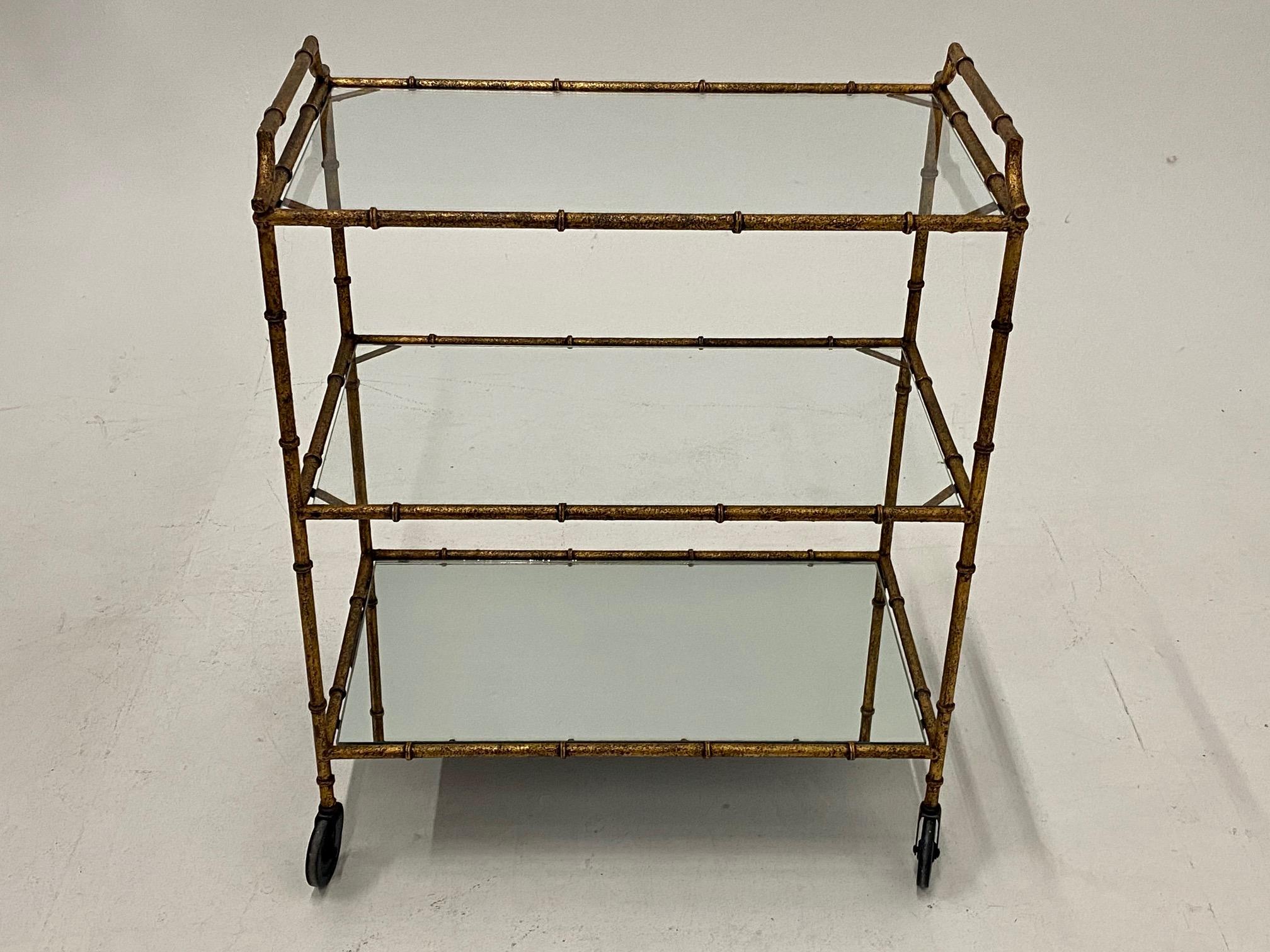 Chic Mid-Century Modern Hammered & Gilt Iron Faux Bamboo Bar Cart 4
