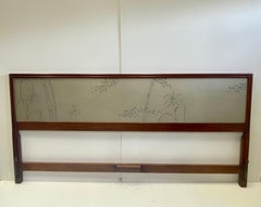 Chic Mid Century Modern Kingsized Mahogany Carved Headboard with Asian Motife