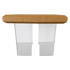 Chic Mid Century Modern Lucite & Laminated Raffia Table