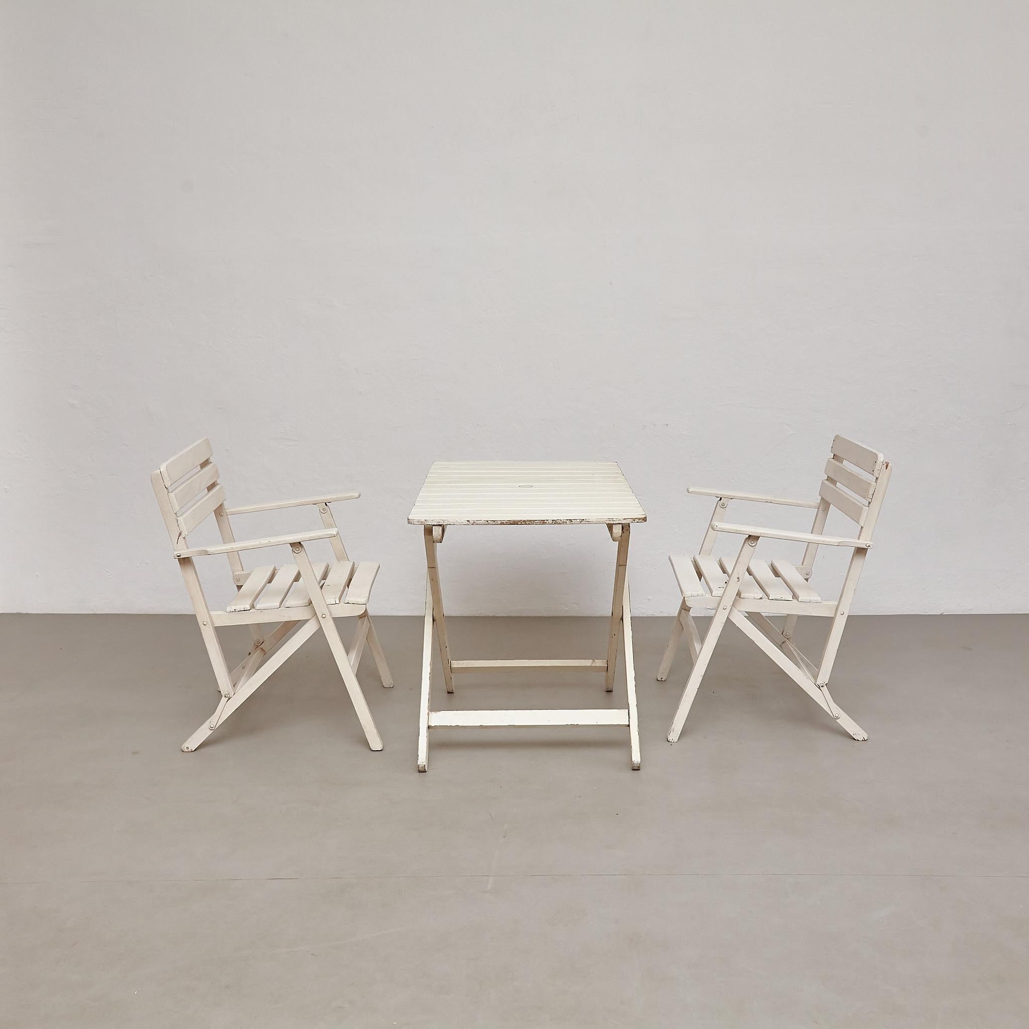 Chic Mid-Century Weiß lackierte Sessel & Esstisch-Set, um 1960 im Angebot 1