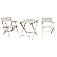 Vintage Chic Mid-Century White Lacquered Armchairs & Dining Table Set, circa 1960