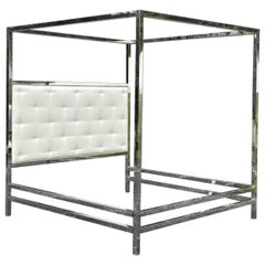 Chic Milo Baughman style Chrome Leather King Canopy Bed Pace Collection