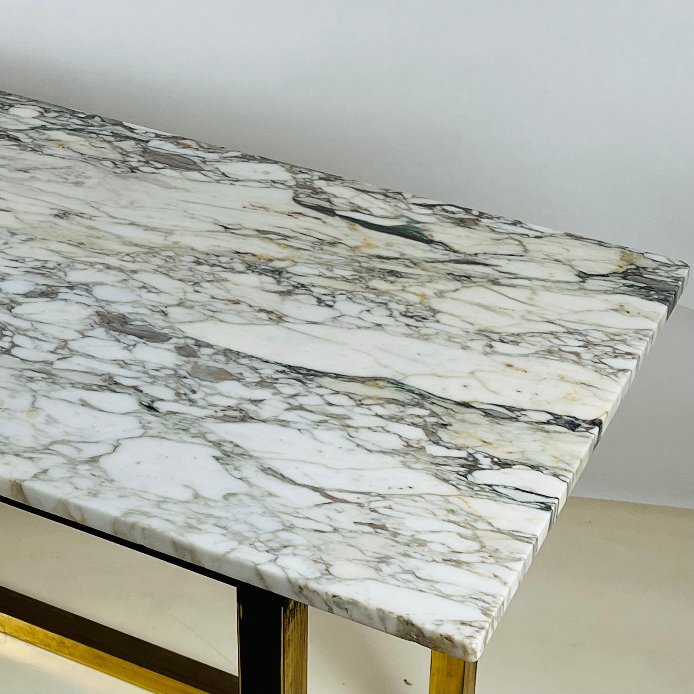 Chic Minimalist Patinated Brass and Marble Console or Library Table For Sale 5