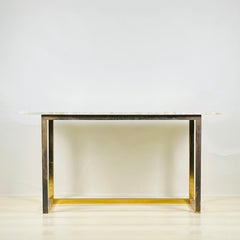 Chic Minimalist Patinated Brass and Marble Console or Library Table