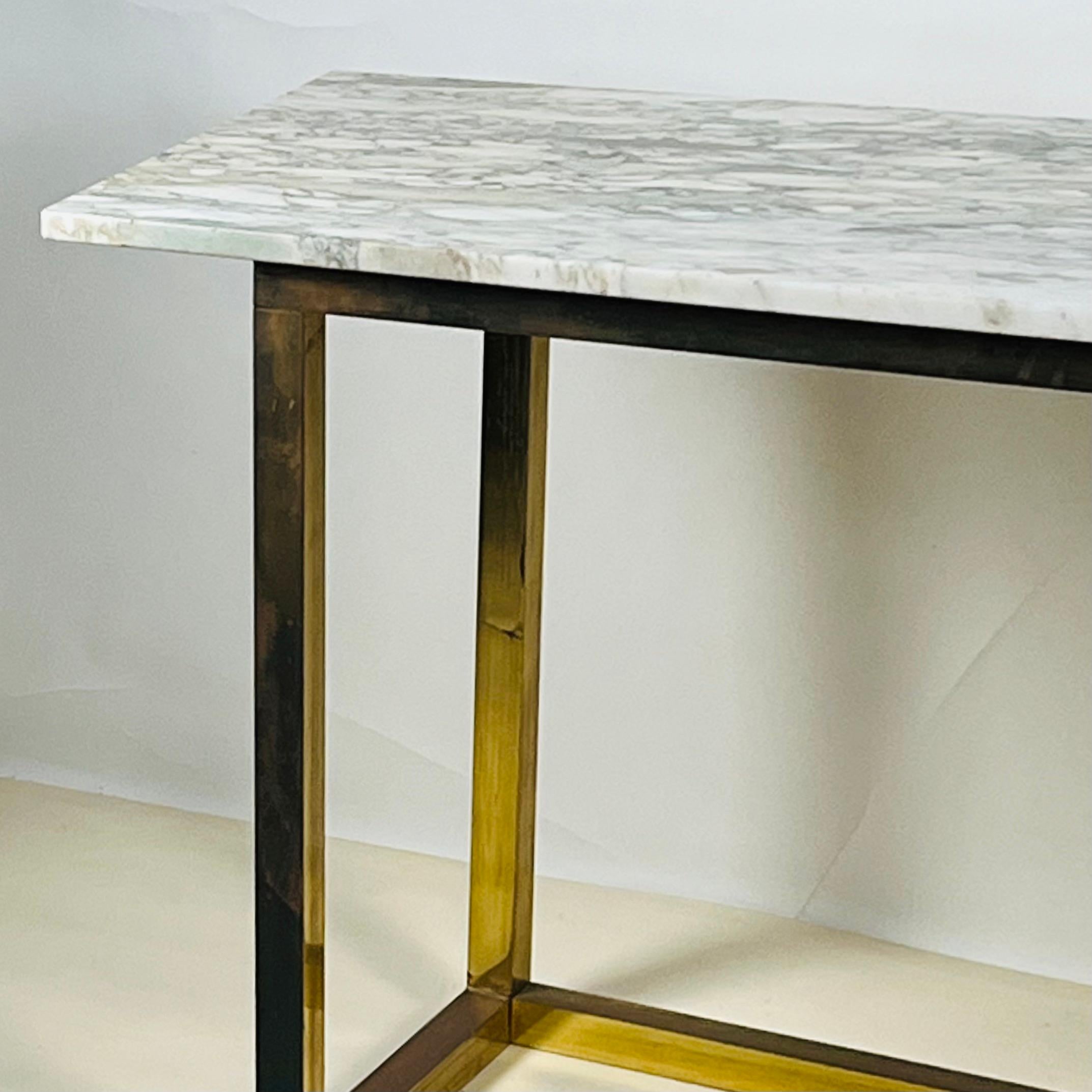 American Chic Minimalist Patinated Brass and Marble Console or Library Table For Sale