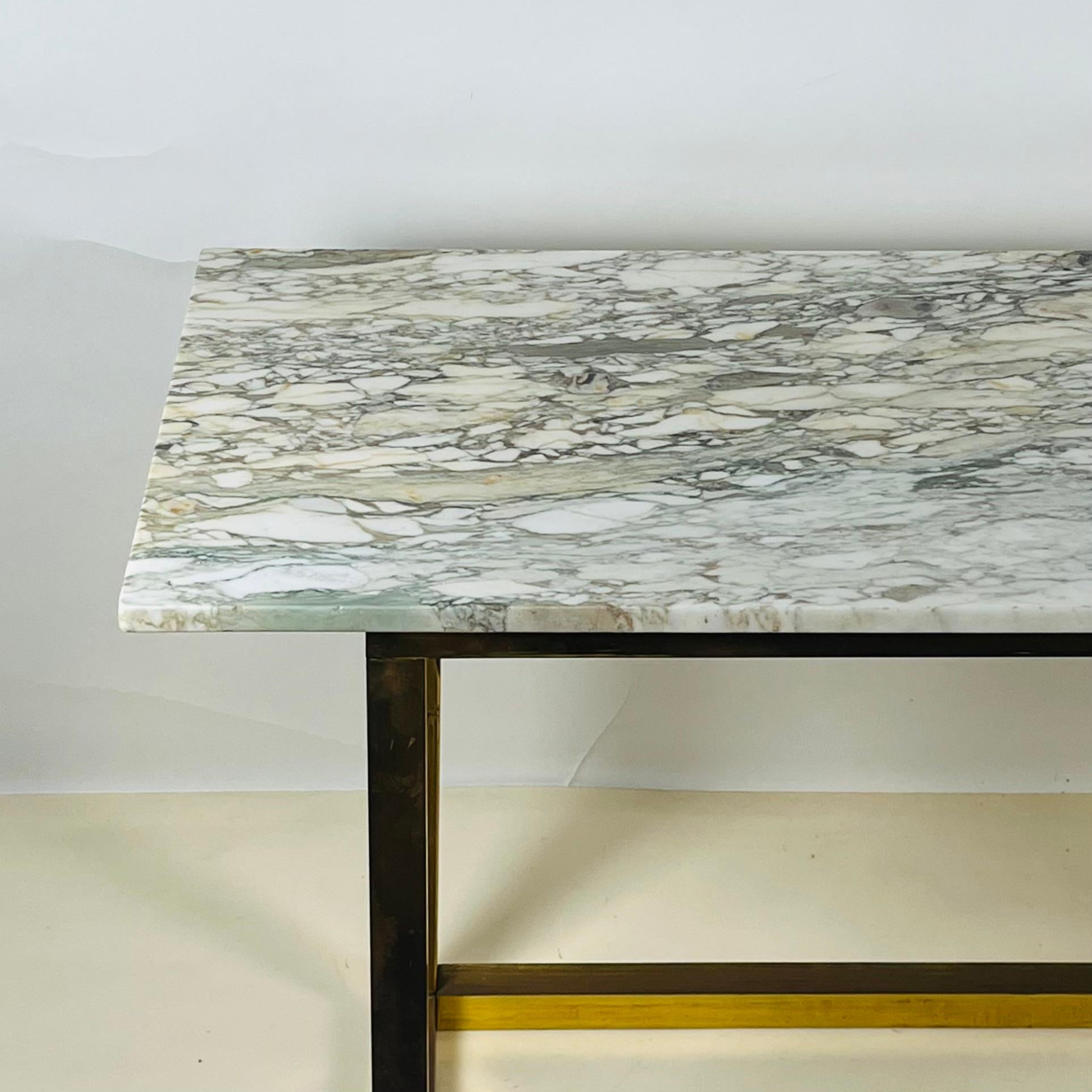 Late 20th Century Chic Minimalist Patinated Brass and Marble Console or Library Table For Sale
