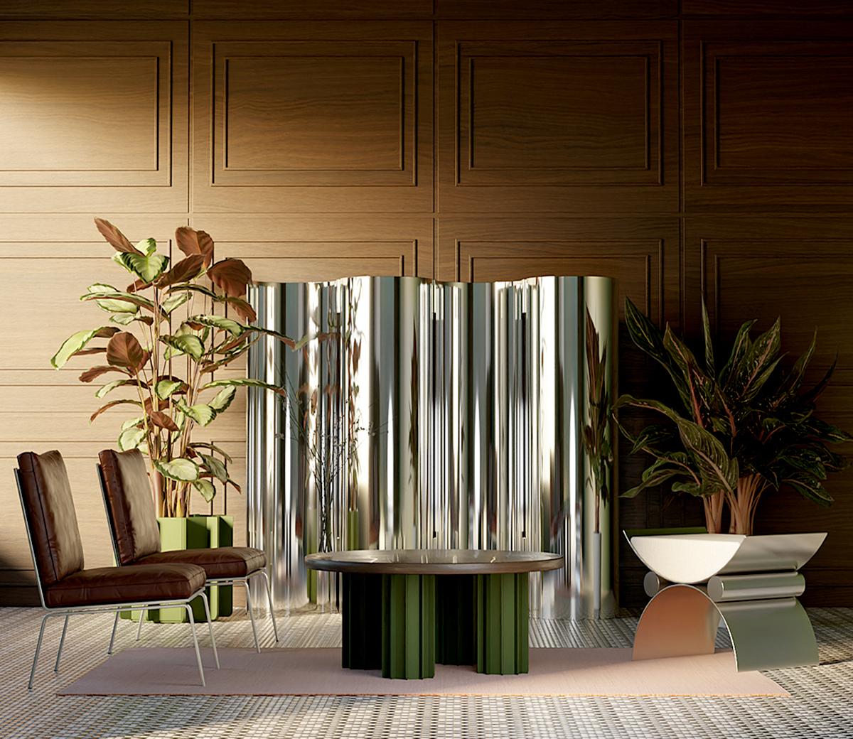 Modern Chic Mirror-Polished or Powder-Coated Aluminum Room Divider or Screen For Sale