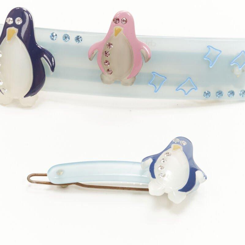 Grigio CHIC & MODE Alexandre Zouari 2X fermacapelli con pinguino blu in cristallo in vendita