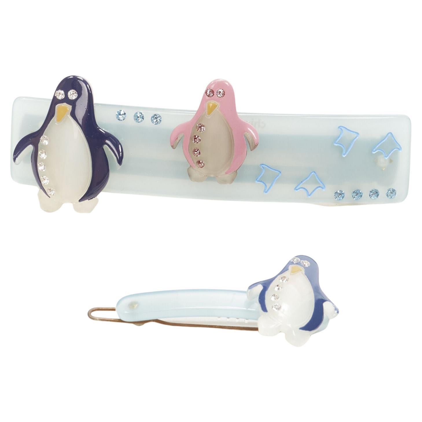 CHIC & MODE Alexandre Zouari 2X blue penguin crystal hair clip For Sale
