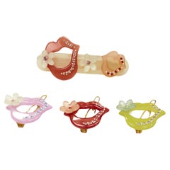 CHIC & MODE Alexandre Zouari colourful crystal singing lips flowers clips X4