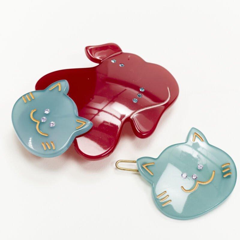 CHIC & MODE Alexandre Zouari cravate pince à cheveux en cristal chat rouge peigne X10 en vente 1