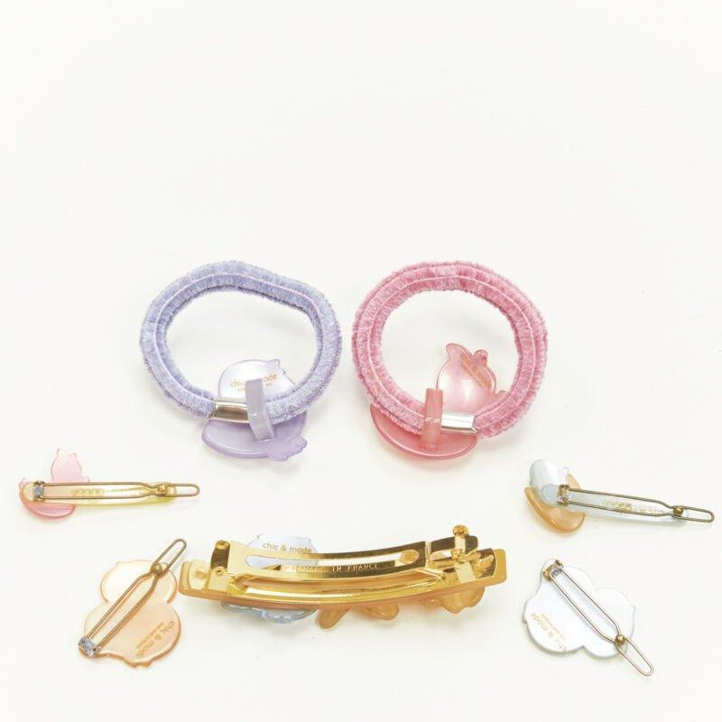 Beige CHIC & MODE Alexandre Zouari LOT OF 5 crystal duck owl hair clip barette tie For Sale