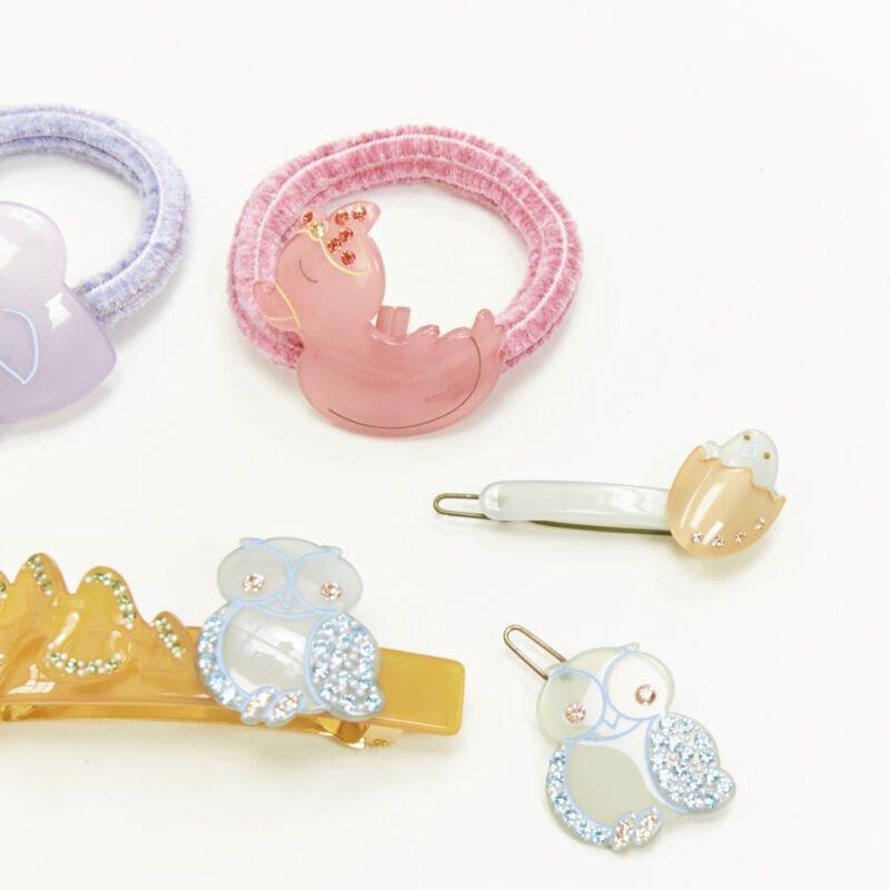 CHIC & MODE Alexandre Zouari LOT OF 5 crystal duck owl hair clip barette tie In Excellent Condition For Sale In Hong Kong, NT