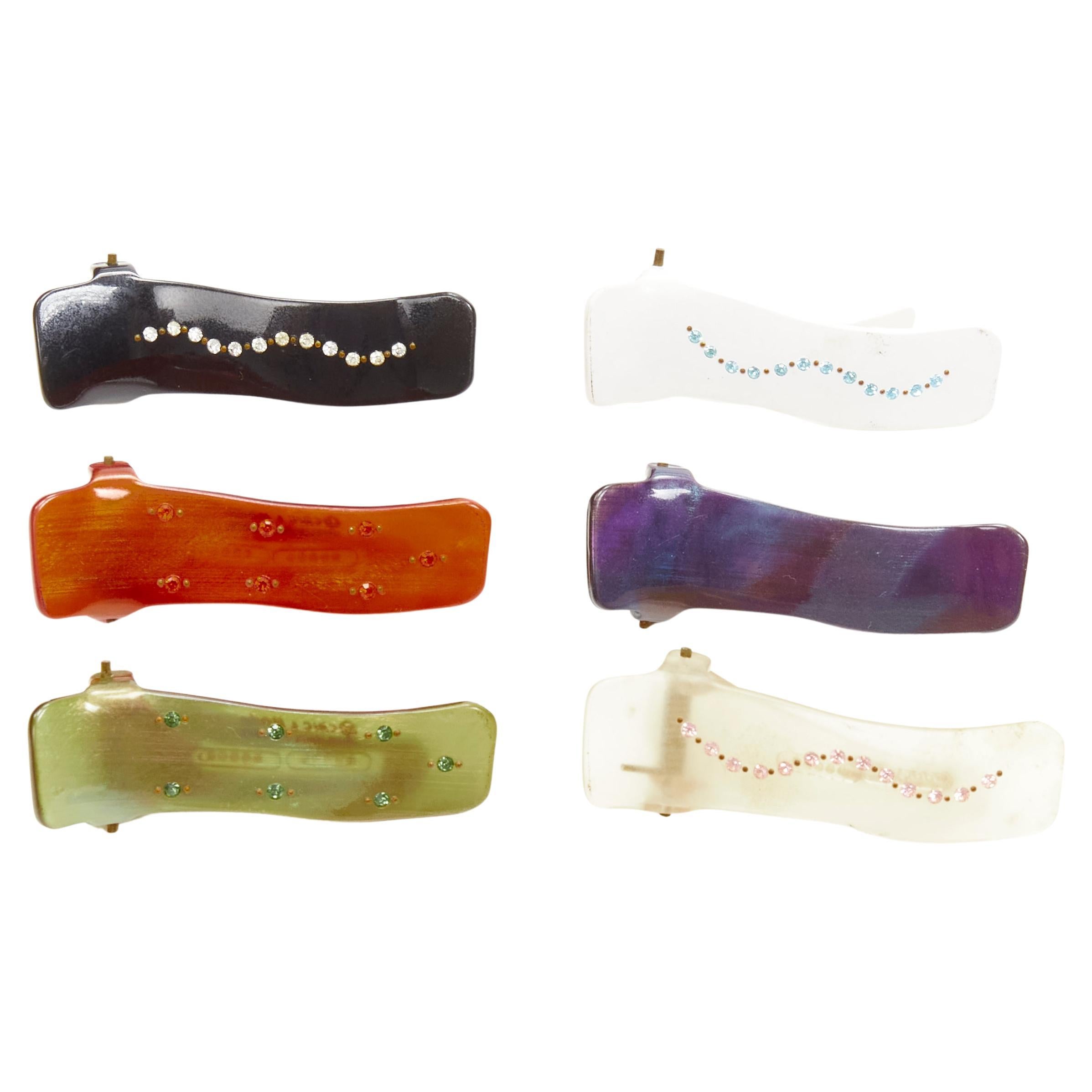 CHIC & MODE Alexandre Zouari LOT OF 6 crystal embellished plastic hair clips For Sale