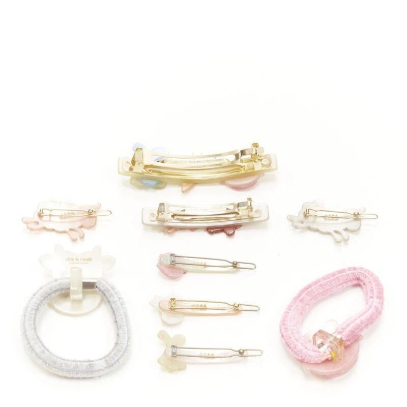 Beige CHIC & MODE Alexandre Zouari LOT OF 9 farm animal crystal acrylic hair clip ties For Sale