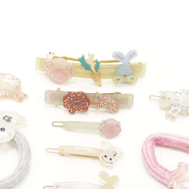 CHIC & MODE Alexandre Zouari LOT OF 9 farm animal crystal acrylic hair clip ties In Excellent Condition For Sale In Hong Kong, NT