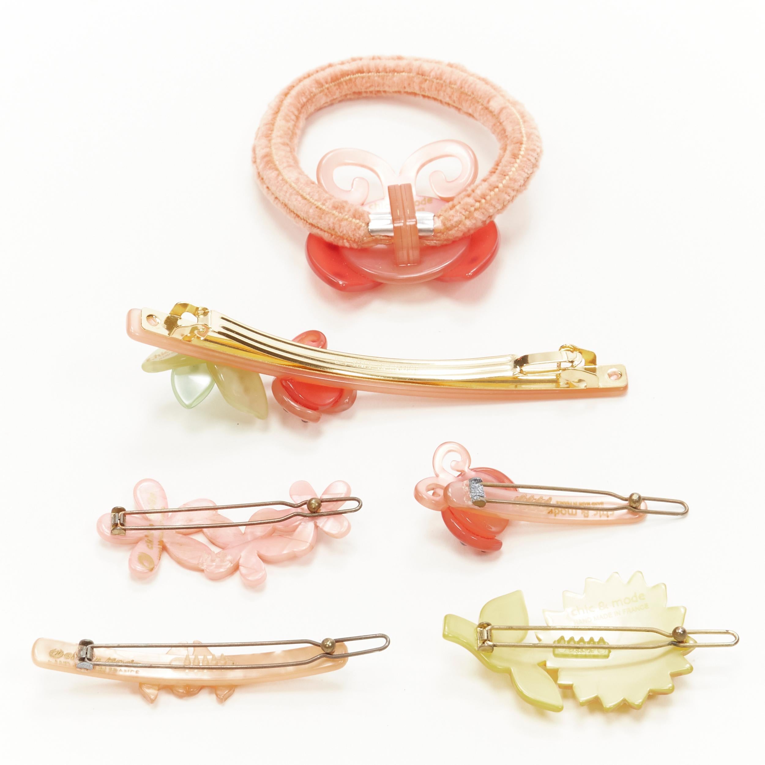 CHIC & MODE Alexandre Zouari orange butterfly beetles flower hair clip tie X6 For Sale 1