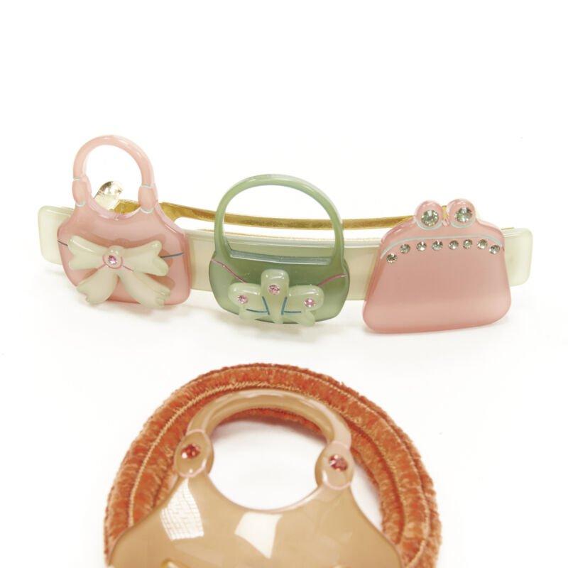 Beige CHIC & MODE Alexandre Zouari pastel cystal bow purse acrylic hair clip tie X6 For Sale