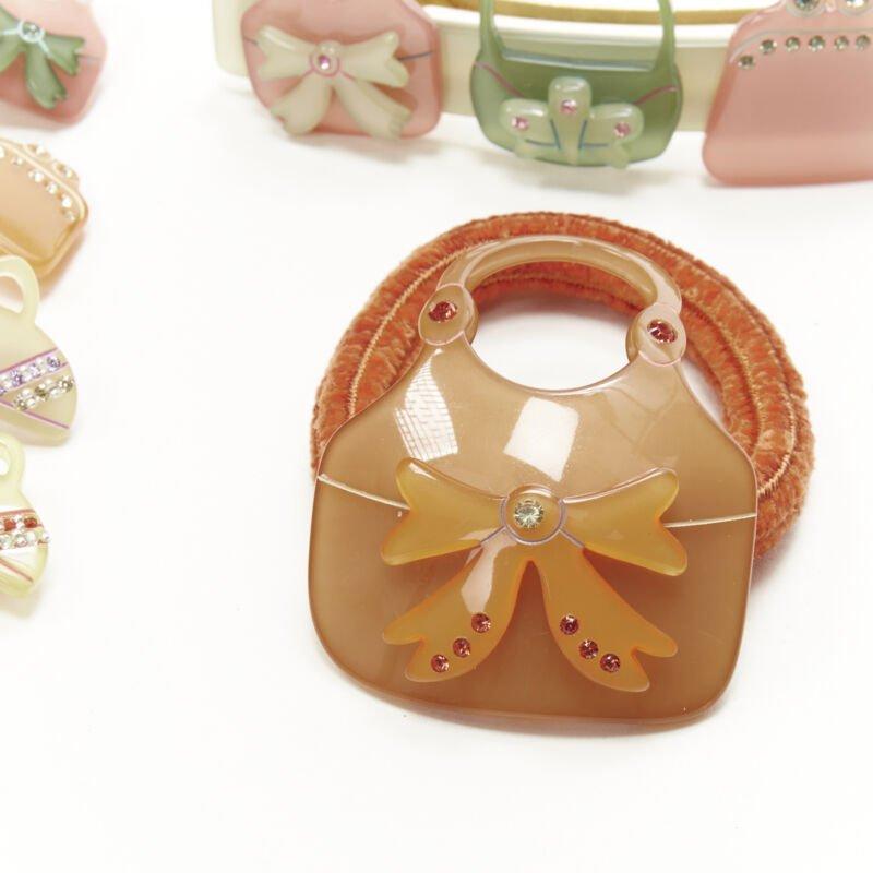 CHIC & MODE Alexandre Zouari pastel cystal bow purse acrylic hair clip tie X6 In Excellent Condition For Sale In Hong Kong, NT