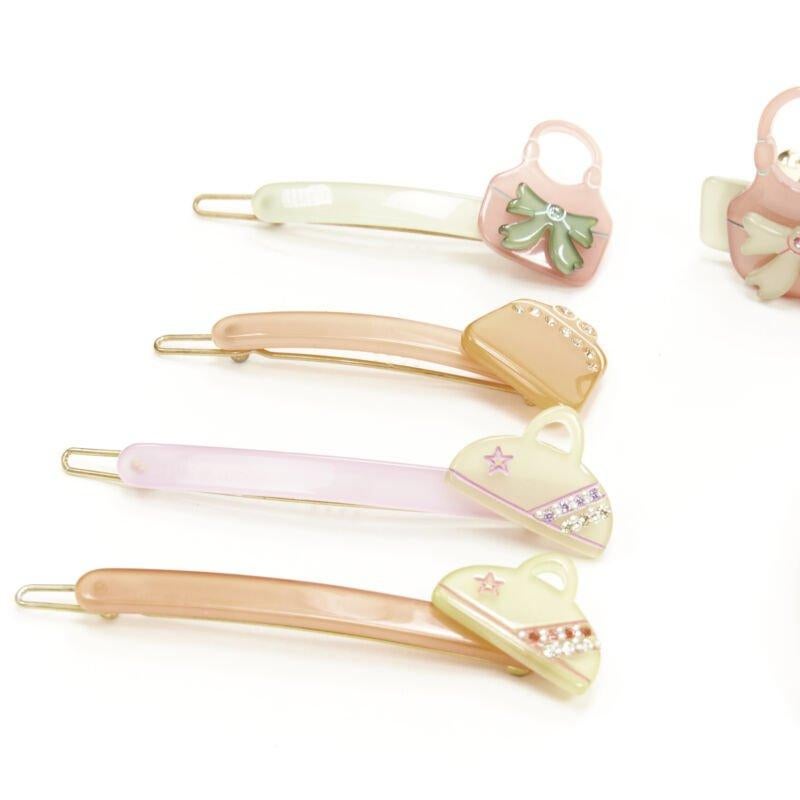 Women's CHIC & MODE Alexandre Zouari pastel cystal bow purse acrylic hair clip tie X6 For Sale
