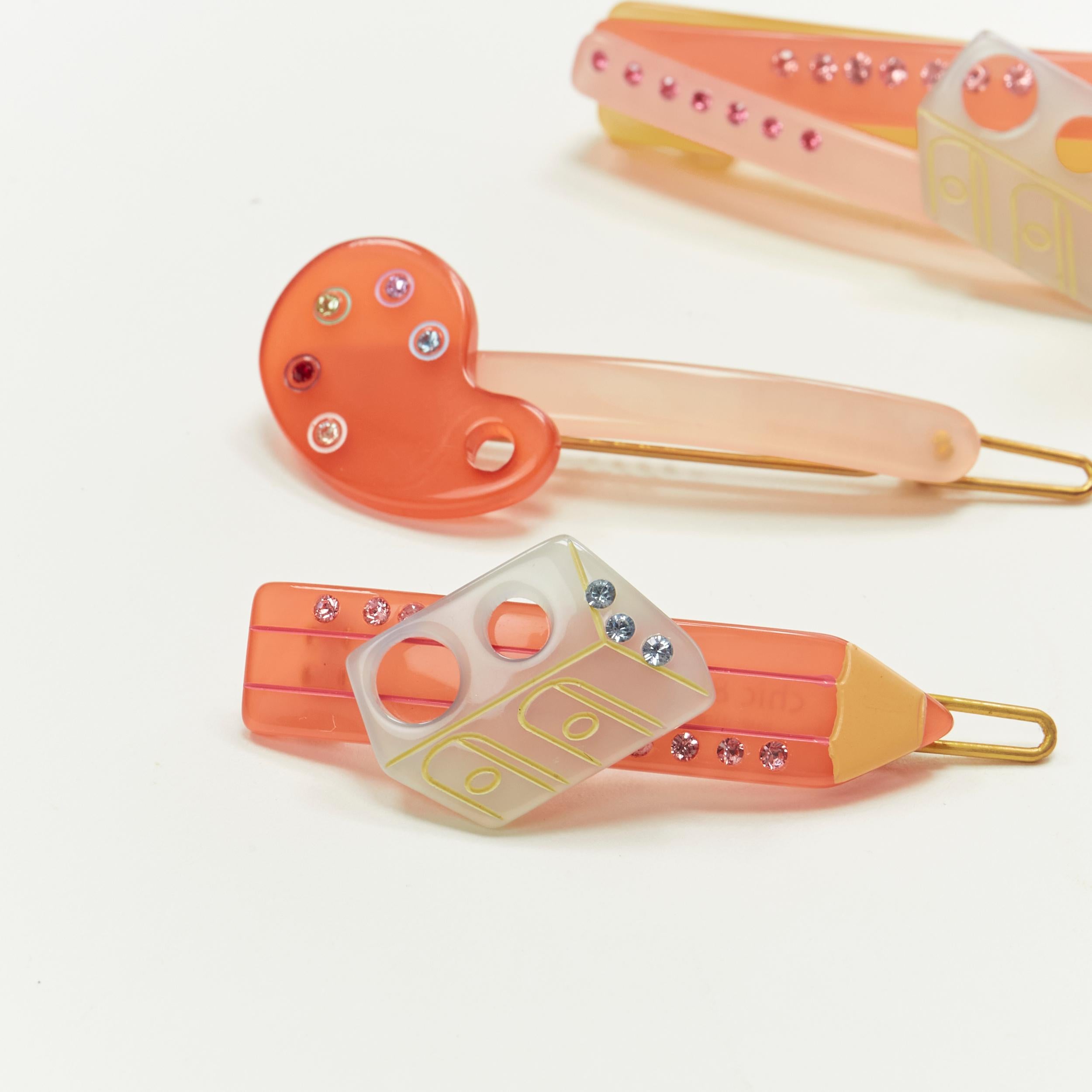 CHIC & MODE Alexandre Zouari pink brush stationary acrylic crystal clip tie X4 In Excellent Condition For Sale In Hong Kong, NT