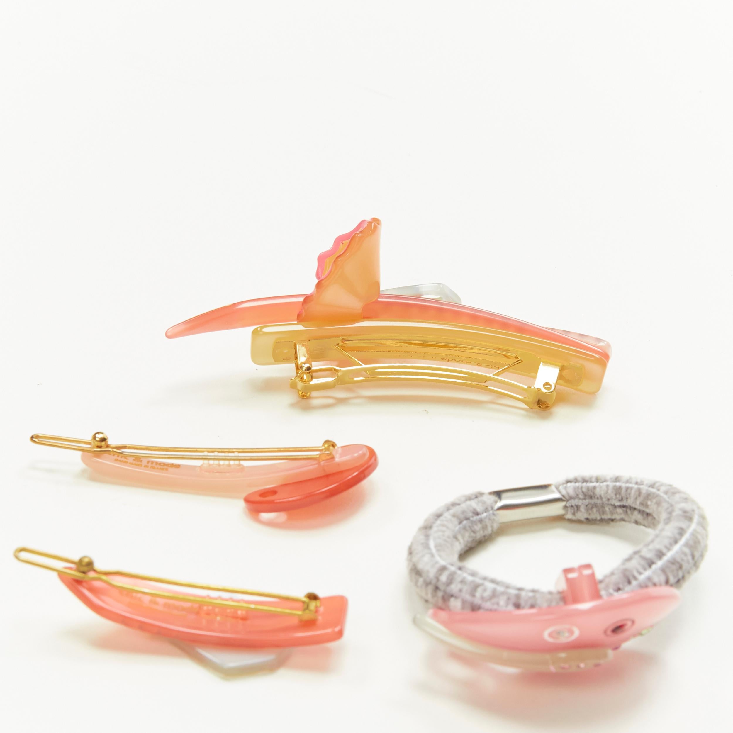 Women's CHIC & MODE Alexandre Zouari pink brush stationary acrylic crystal clip tie X4 For Sale
