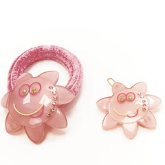 CHIC & MODE Alexandre Zouari pink crystal smiley flower acrylic hair tie clip X2
